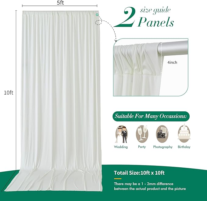 10 ft x 10 ft Wrinkle Free Ivory Backdrop Curtain - Image 5