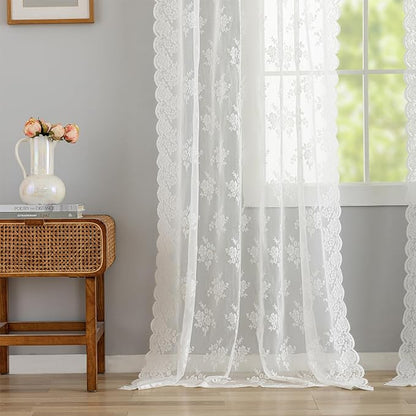 Kotile Ivory Floral Lace Curtains - Image 7
