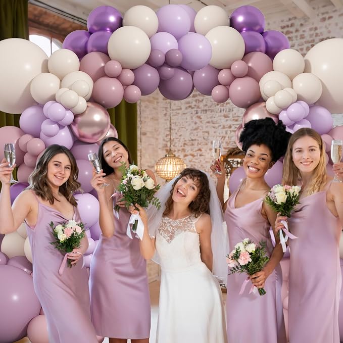 Dusty Purple Balloons Garland Arch Kit, Lilac Retro Pink Sand White Balloon - Image 6