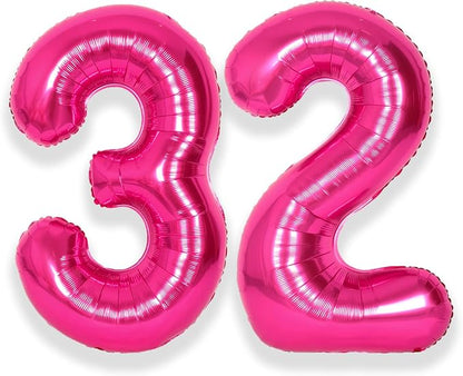 SUWEN 40 Inch Large Hot Pink 32 Balloon Numbers Big Foil Helium Number Balloons by SUWEN