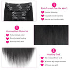 Yaki Straight Clip in Hair Extensions Real Human Hair 8Pcs Brazilian Human hair Clip ins for Black Women, Natural Soft Human Hair 120g 16inch #1B Natural Black