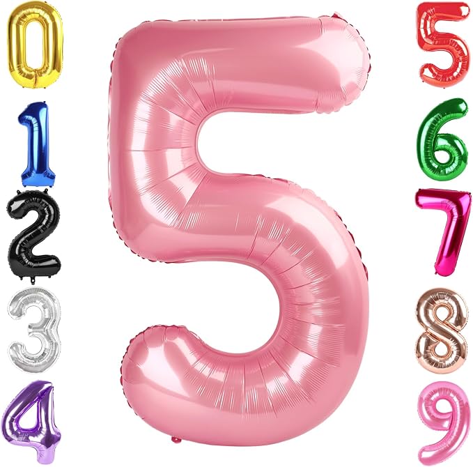 40 Inch Pastel Pink Number 5 Balloon, 5th Birthday Party Decorations | 40 Inch by Hadoife
