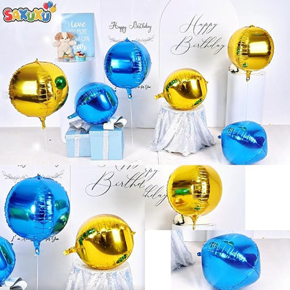 Blue an Gold Balloon Foil, 22 Inch 4D Metallic Balloons, Round Foil Balloons - Image 7