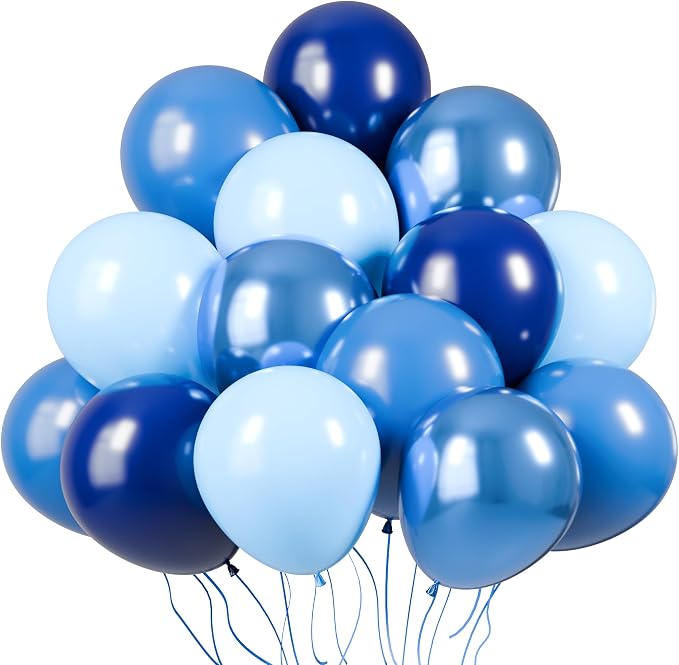 KBZVNAF Blue Latex Balloon Set 60 Packs 12 Inch | Metallic Chrome, Pastel Baby by KBZVNAF
