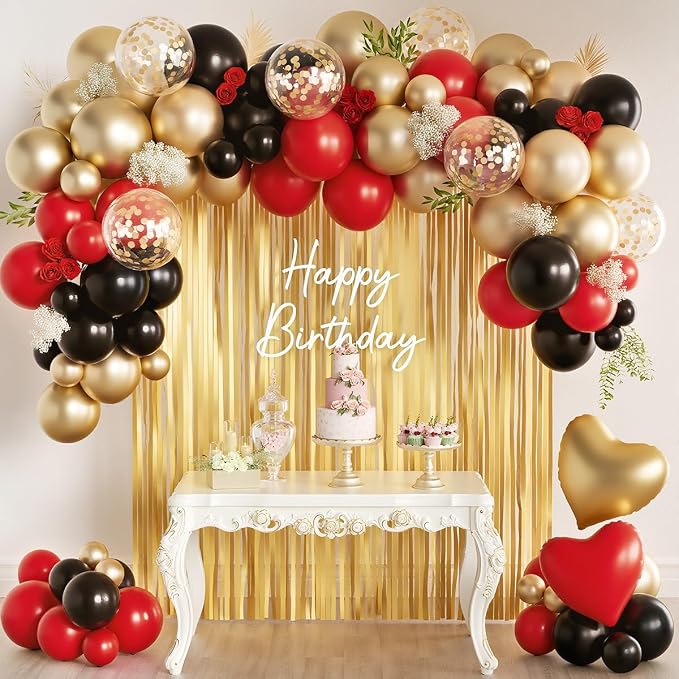 Red Black Gold Balloons Garland Arch Kit by MEBAY