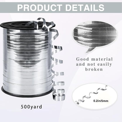 500 Yards Curling Ribbon, 1/5 Inch Shiny Silver Ribbon, Balloon String - Image 2