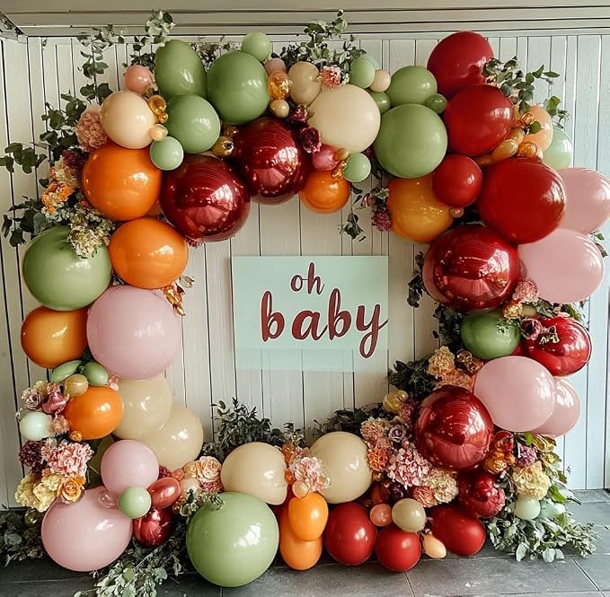 Sage Green Orange Red Balloons Double Stuffed Fall Balloon Burnt Orange Pink - Image 7
