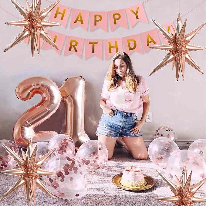 TONIFUL 4 Pcs Explosion Star Balloons Rose Gold Foil Balloon Party Decor | 22 - Image 6