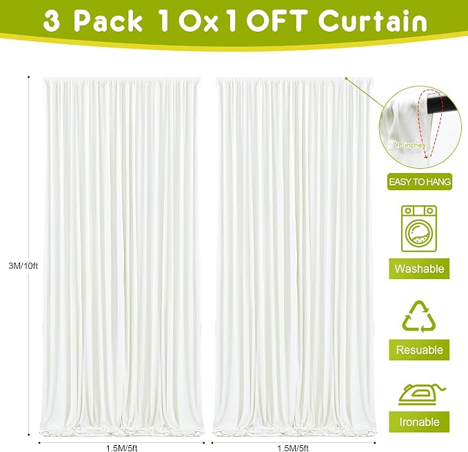 Ivory Backdrop Curtain for Parties Backdrop Drapes, 6 Panel 5x10FT - Image 2