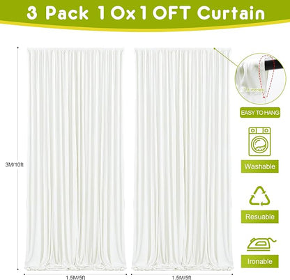 Ivory Backdrop Curtain for Parties Backdrop Drapes, 6 Panel 5x10FT - Image 2