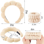 Zkptops Spa Headband for Women Sponge Makeup Skincare Headband Washing Face Wristband Set Terry Cloth Bubble Soft Get Ready Hairband Puffy Padded Headwear Non Slip Thick Hair Accessory(Beige)