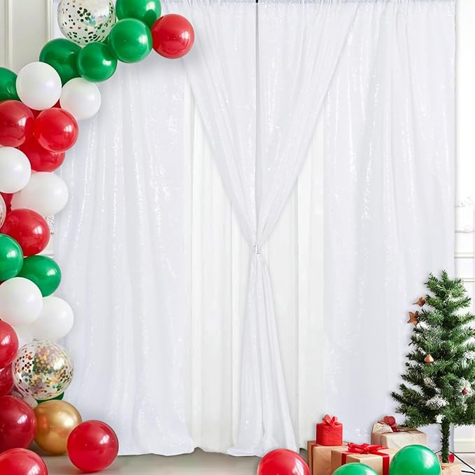 Eternal Beauty White Sequin Backdrop Curtains, 4 Panels 2x8FT | 3mm Sparkle - Image 6
