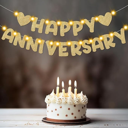 Wedding Anniversary Party Decorations, Lighted Anniversary Banner | Pre-strung by Yatufom