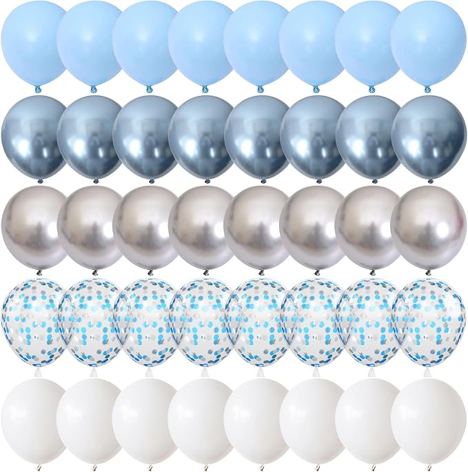 Blue Silver Balloons, Metallic Light Blue White Balloon by Togvu