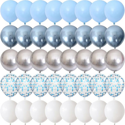 Blue Silver Balloons, Metallic Light Blue White Balloon by Togvu
