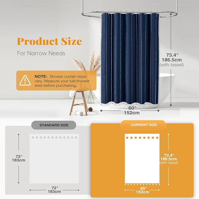 60x72 Boho Farmhouse Linen Heavy Duty Shower Curtain Set, 330GSM Linen Blend - Image 3