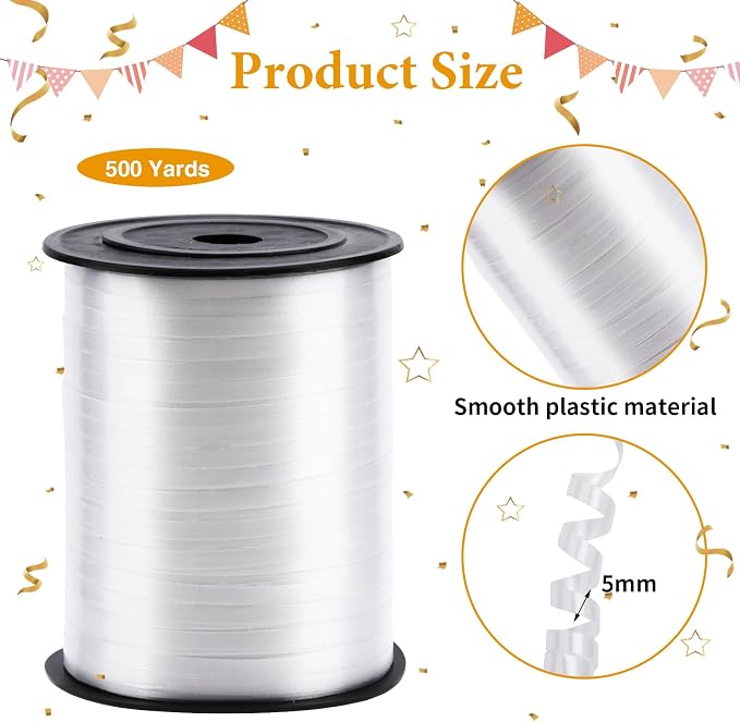 500 Yards White Curling Ribbon Balloon String Ribbon 1/5 Inch | Ribbon - Image 2