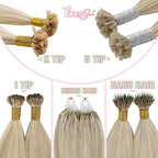 YoungSee K Tips Hair Extensions Human Hair Blonde 22inch Keratin Tip Extensions Ash Blonde Highlight Blonde K Tip Hair Extensions Remy Hot Fusion Keratin Hair Extensions for Volume 50g #18/613