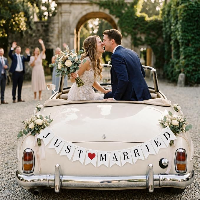 Just Married Banner Pre-strung Wedding Banner Bunting Photo Booth Props Garland - Image 8