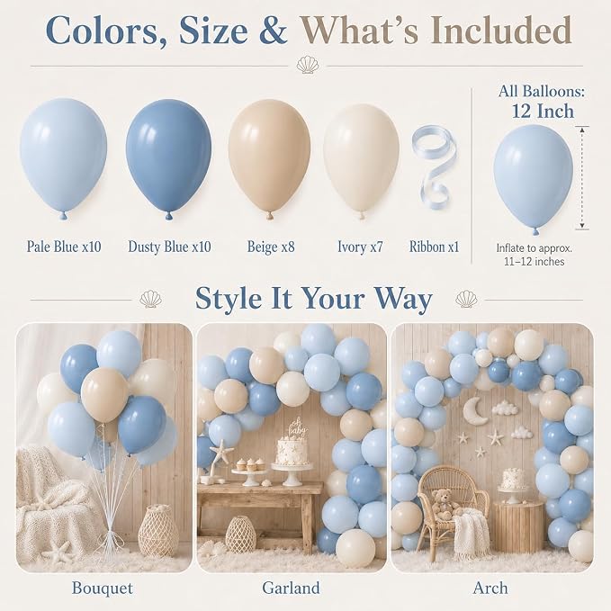 Blue White Balloons 12INCH Latex Balloon Coastal Birthday Sea Baby Shower | - Image 4