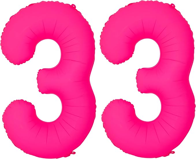 Pink Birthday Number 33 Balloons 40IN Fluorescent Pink 33 Foil Balloon | by YOIOZAIZAI