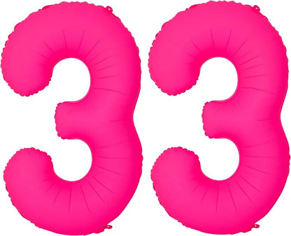Pink Birthday Number 33 Balloons 40IN Fluorescent Pink 33 Foil Balloon | by YOIOZAIZAI