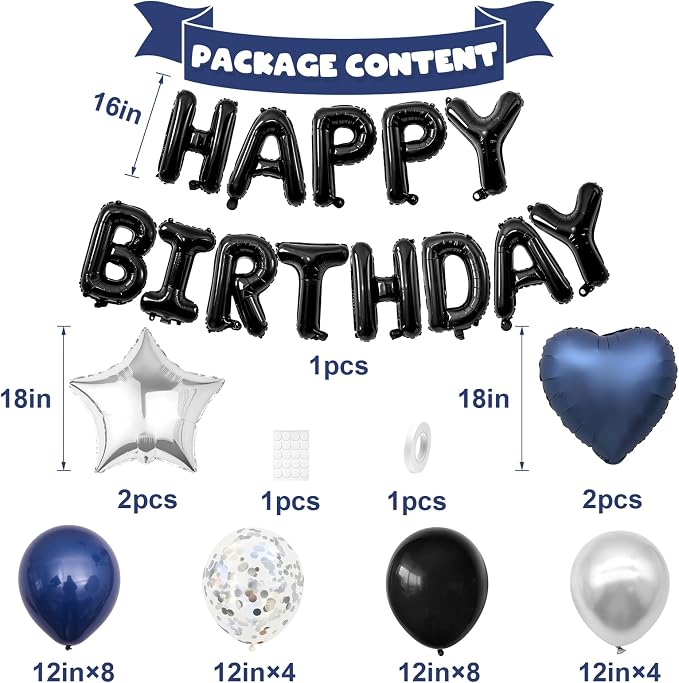 Navy Blue and Black Birthday Decorations - Image 2