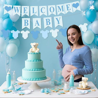 Hahafelt 1 Pcs Blue Gingham Welcome Baby Banner - Image 6