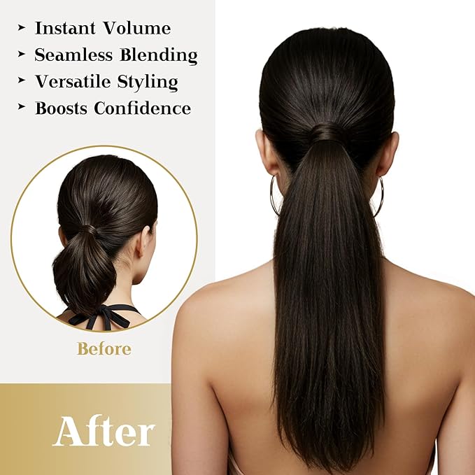 Ve Sunny Hair Extensions Ponytail Real Human Hair Wrap Around Clip in Ponytail Hair Extensions Straight Extensions Human Hair for Women Brunette Dark Brown 22inch 80G