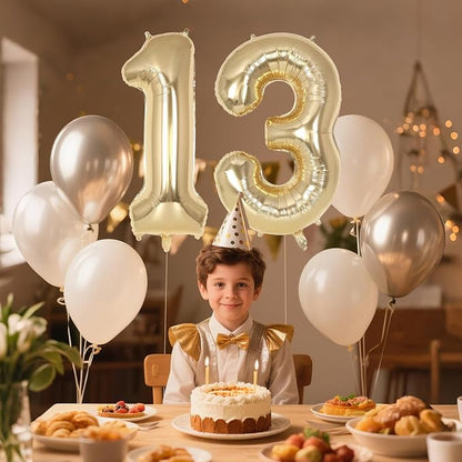 Champagne Large Number 13 Balloon, 40 Inch Light Gold Foil Helium Number - Image 4