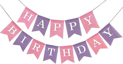 Pre-Strung Pink and Purple Happy Birthday Banner, No DIY Burlap Banner by bellium