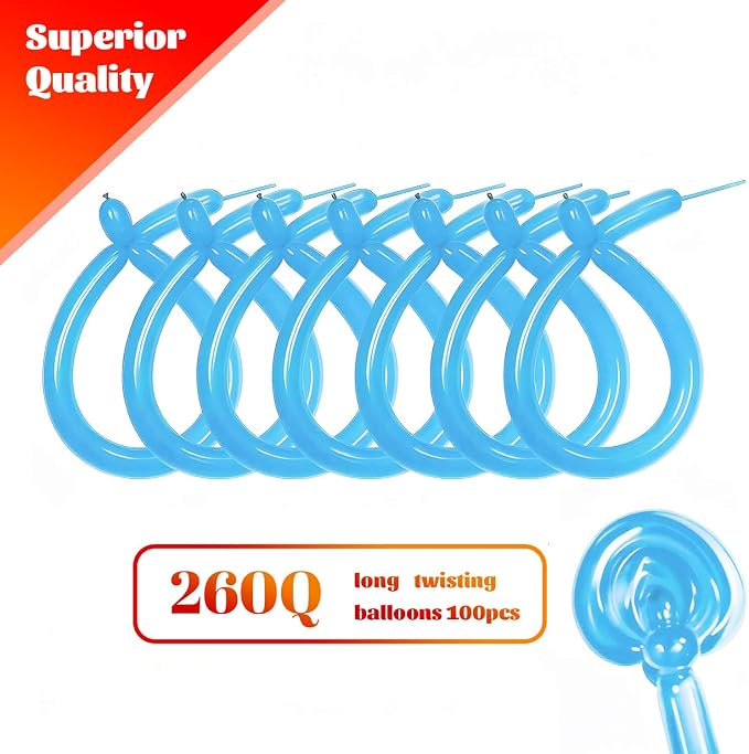 260 Light Blue Long Balloons for Balloon Garland Thickening Skinny Latex - Image 2