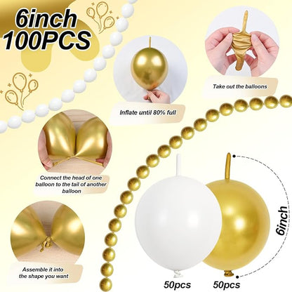White and Gold Quick Link Balloons - Image 2