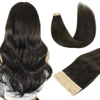 DOORES Hair Extensions Real Human Hair, Mocha Brown 20pcs 50g 16 Inch, Tape in Hair Extensions Straight Skin Weft Tape in Human Hair