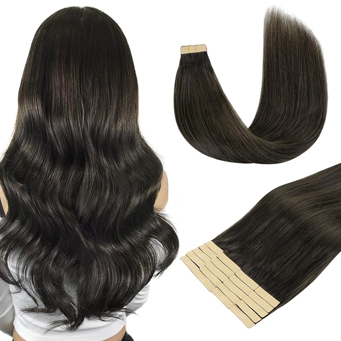 DOORES Hair Extensions Real Human Hair, Mocha Brown 20pcs 50g 16 Inch, Tape in Hair Extensions Straight Skin Weft Tape in Human Hair