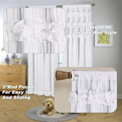 White Thermal Insulated Blackout Drapes 52"W x 96"L | Handmade Ruffles & - Image 6