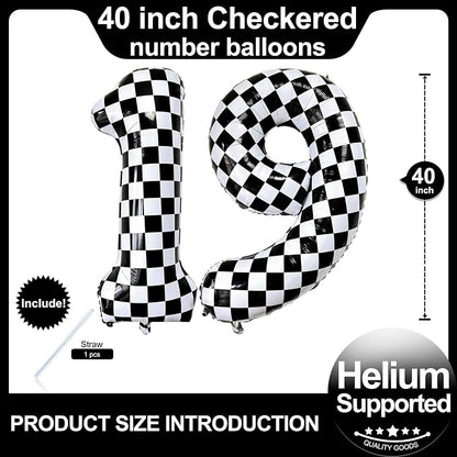 LHOAVWE Number 19 Checkered Balloons 40 Inch Giant Race Car Checkered 19 Number - Image 2