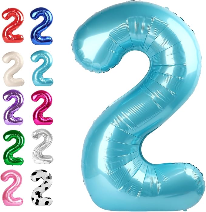 40 Inch Big Pearl Blue Number 2 Balloon Birthday Decoration, Number 2 Helium by Upgesy