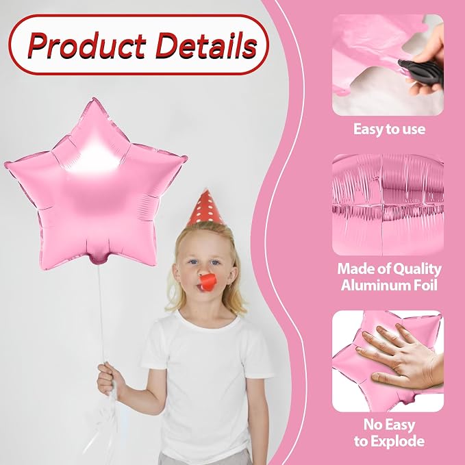 Pink Green Black Star Foil Balloon, 18 Inch Large Metallic Stars Balloons - Image 3
