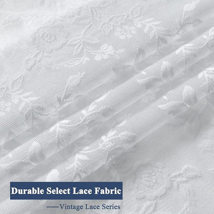 FINECITY White Sheer Lace Curtains Rustic Leaf Floral W52xL45 Inch 2 Panels | - Image 8