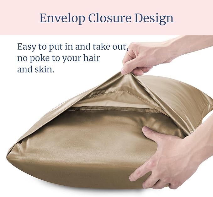 BEDELITE Satin Pillowcase for Hair and Skin, Super Soft and Cooling Similar to Silk Pillow Cases 2 Pack with Envelope Closure, Gift for Women Men(20"x30" Queen Size, Tawny Brown)