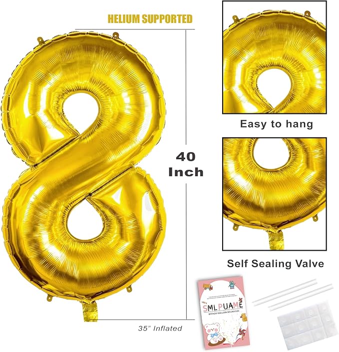 40 Inch Gold Number 80 Balloons, 80th Birthday Party Decorations | Large Self - Image 3