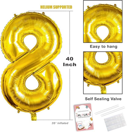 40 Inch Gold Number 80 Balloons, 80th Birthday Party Decorations | Large Self - Image 3