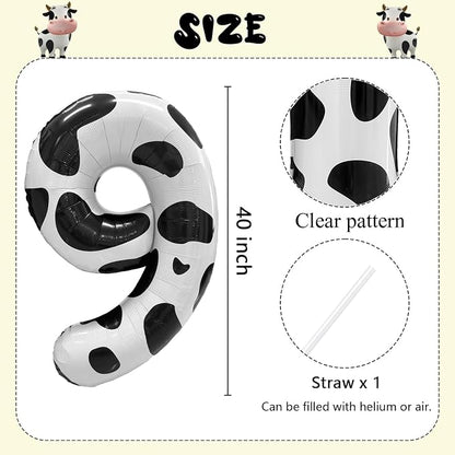 Cow Print Number Balloons, Large Foil Number 9 Balloon 40 Inch Cow Balloon - Image 2
