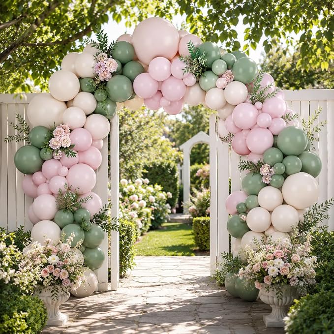 Dusty Pink and Green Balloon Arch Kit - Image 6