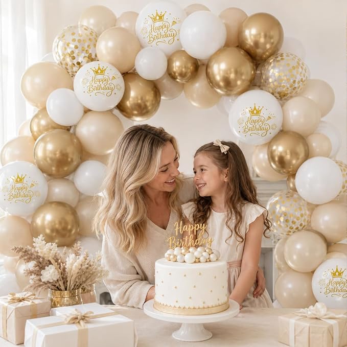 White and Gold Birthday Balloons - Image 6