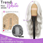 Wig for Women Long Wavy 4x1 Lace Natural Hairline Glueless for Beginners Middle Part Synthetic White for Daily Party Use 26Inch