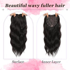 Hair Topper, 360° 3D Hair Toppers for Women with Thinning Crown, 18 Inch Long Wavy Curly Hair Pieces Clip in Bangs (Brown Black, 18 inch, Side Bangs)