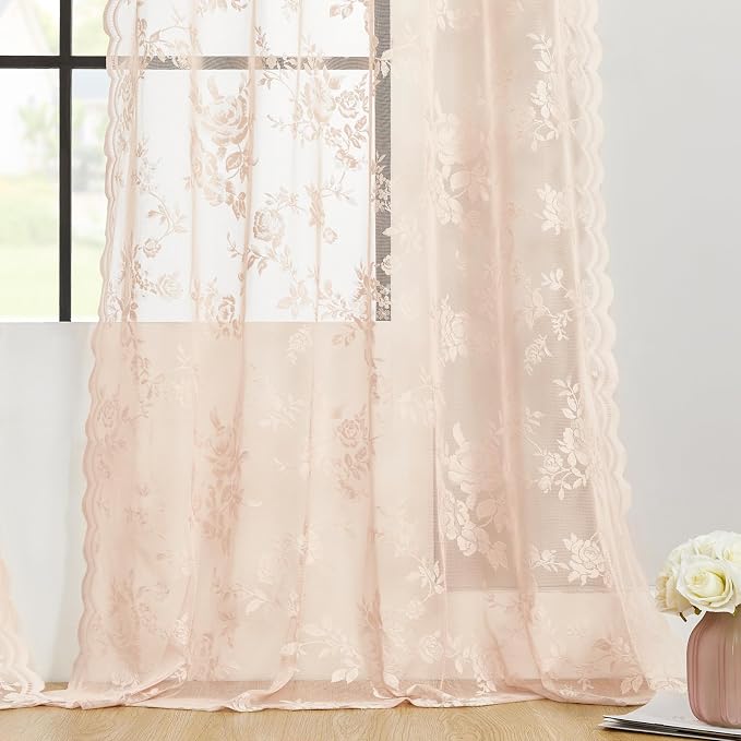 SEEKRIGHT Blush Pink Lace Curtains - Image 6