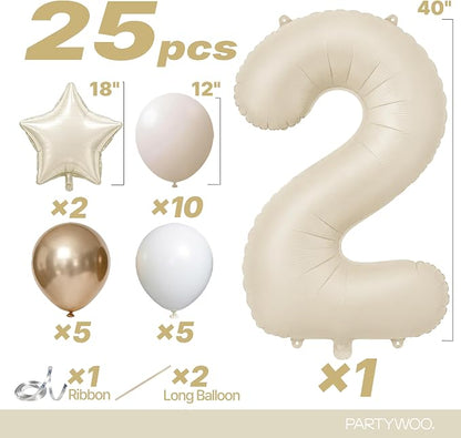 PartyWoo Number Balloons 40 Inch White Number 2 Kit 25pcs - Image 2